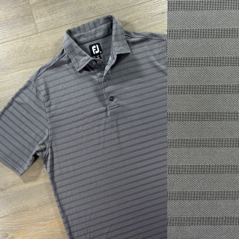 FootJoy Medium Gray Stripe Golf Polo Shirt Short Sleeve Performance